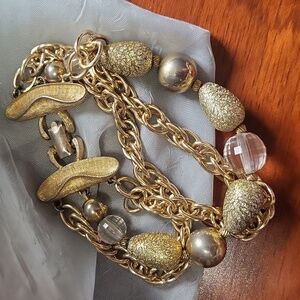 Coro Gold Chain Link Bracelet with Textured Charms